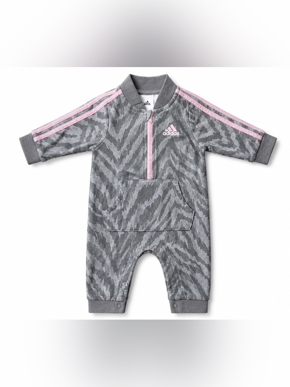 adidas Infant Gray One Piece with Pink Trim and Stripe Accents 3 months - Picture 1 of 3